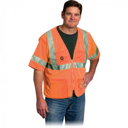 Imprinted Value 4 Pocket Zipper Mesh Vest - Orange