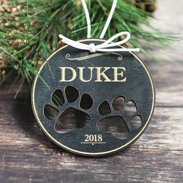 Wooden Paw Print Custom Made Holiday Ornaments for Pets - Black Maple