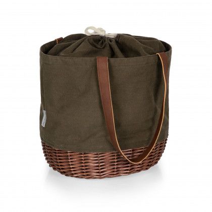 Custom Coronado Canvas & Willow Basket Tote - Khaki with Beige