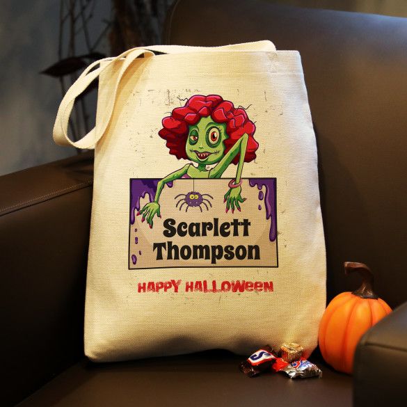 Girl Zombie Personalized Halloween Trick or Treat Bag