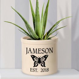 Personalized Large Butterfly Stoneware Crock Planter