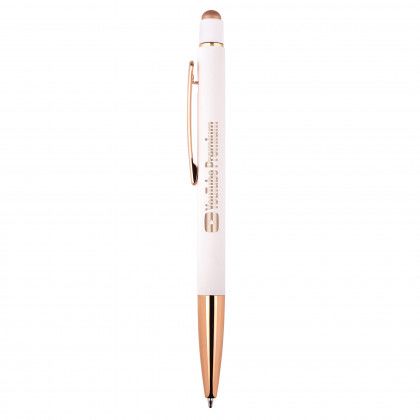 Custom Top Notch Reflection 2-in-1 Ballpoint Pen/Stylus - White/Rose Gold