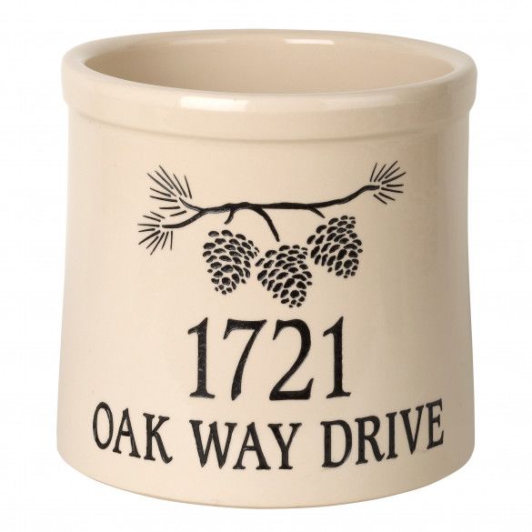 Personalized Stoneware Crock With Pinecone Branch