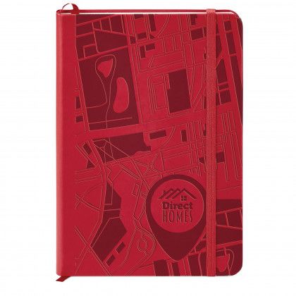 Red Debossed Custom Donald Gusset Pocket Hard Cover Journal