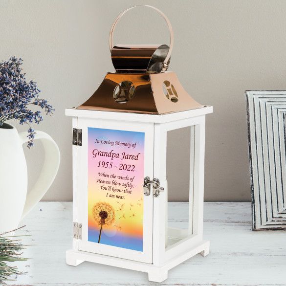 Winds Of Heaven Dandelion Personalized Memorial Candle Lantern