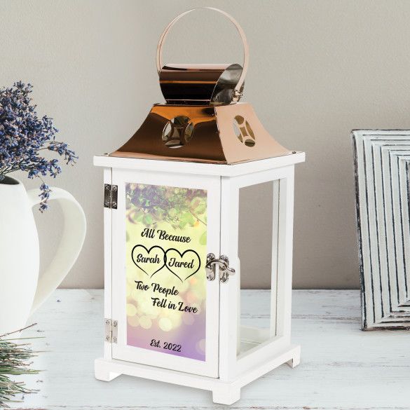 All Because Of Love Personalized White Candle Lantern