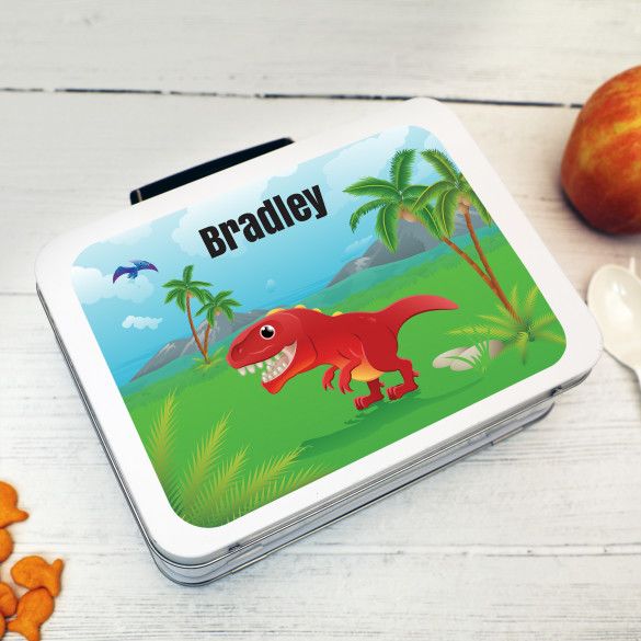 Personalized t-rex metal lunch box