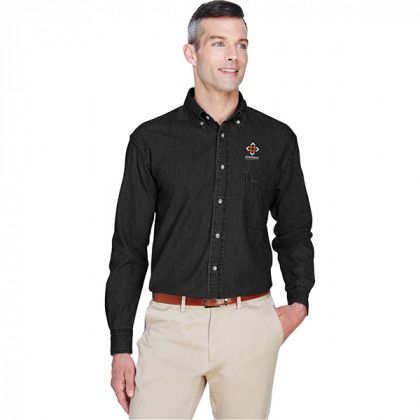 Branded Harriton Men's Long-Sleeve Denim Shirt - Washed Black