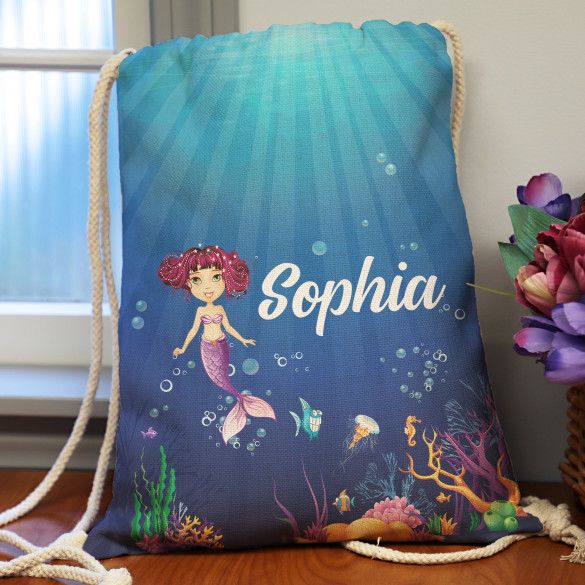 Underwater Mermaid Personalized Drawstring Backpack