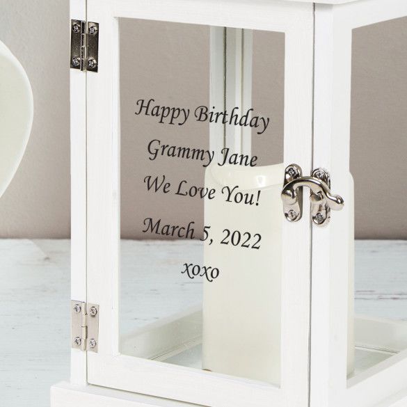 Your Own Message Personalized White Wooden Candle Lantern