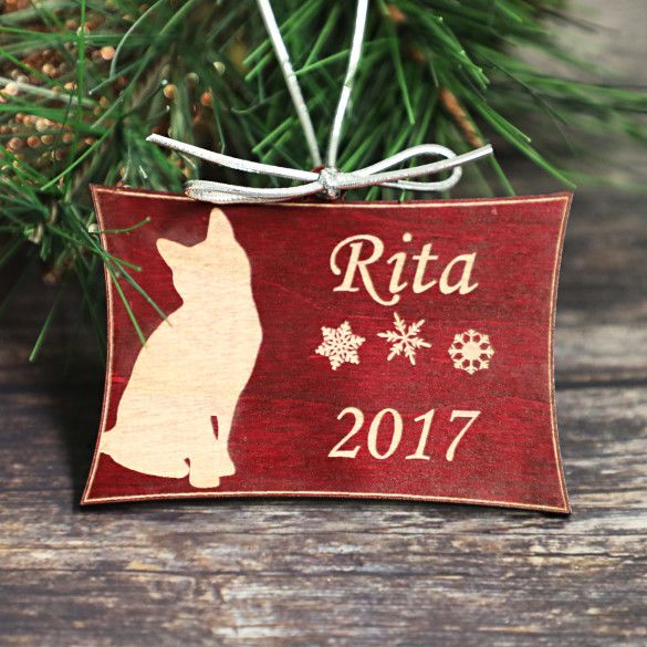 Kitty Cat Engraved Wood Christmas Ornament