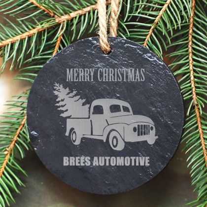 Engraved 4" Vintage Truck Slate Christmas Ornament