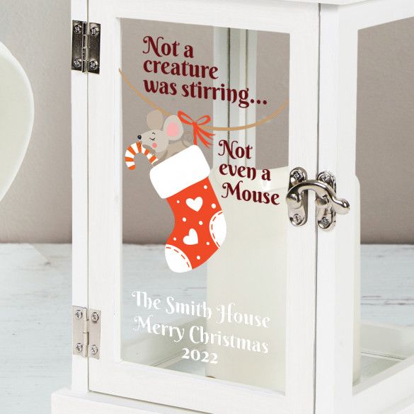 Mouse In Stocking Personalized Holiday Lantern