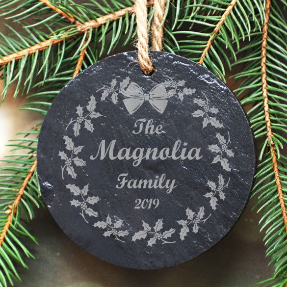 Holiday Wreath Personalized Slate Christmas Ornament