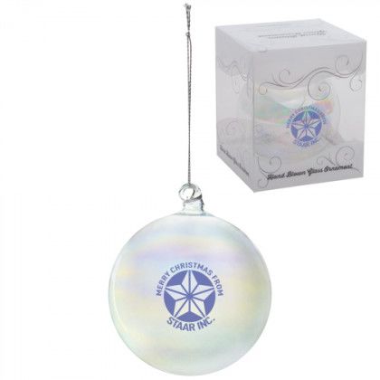 Imprinted Hand Blown Glass Ornament - Iridescent