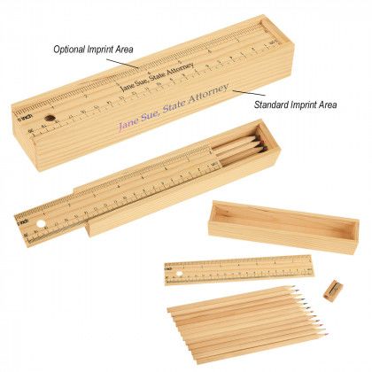 Imprinted Colored Pencil Set Wooden Ruler Box - Details