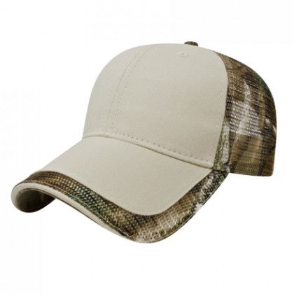 Stone/Realtree AP Camo Mesh Back Cap | Logo Printed Brush Twill Camo Caps