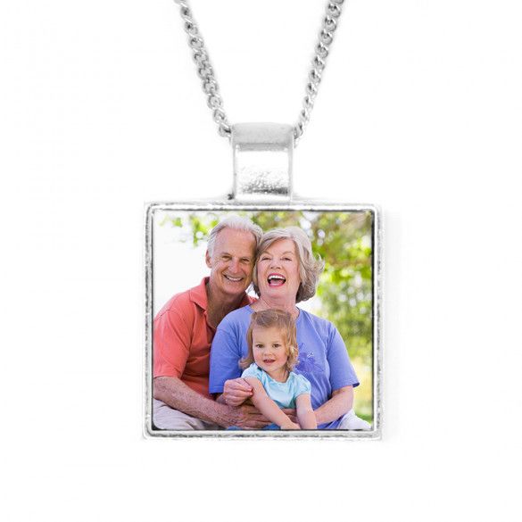 Unique Photo Necklace Gifts | Personalized Square Bezel Set Color Photo Pendant | Personalized Picture Pendants