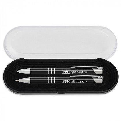 Corporate Pen & Pencil Gifts | Triple Classic Pen & Pencil Set | Laser Engraved Pen & Pencil Gift Sets - Black