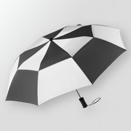 Zephyr Folding Umbrella Promotional Custom Imprinted With Logo -Black and White