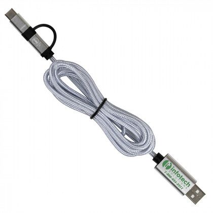 Logo Oslo 6 Ft Long Braided Charging Cable - Silver