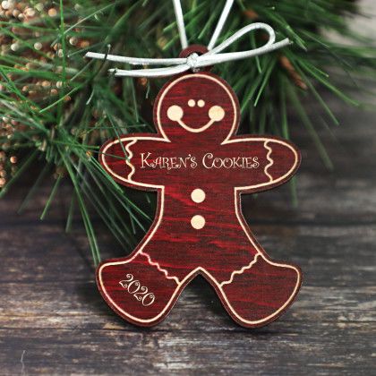 Engraved Gingerbread Boy Children's Christmas Ornament Red Mple