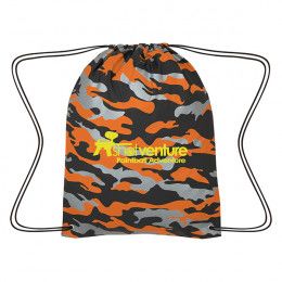 Custom Reflective Camo Drawstring Sports Pack - Black with orange