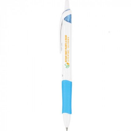 Promotional Acroball Pen- Pure White/Click Pen - Blue