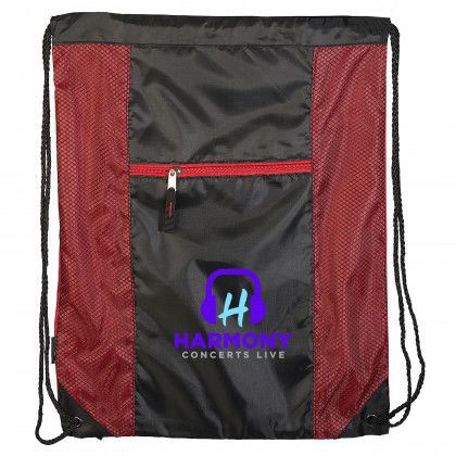 Imprinted Porter Mesh Drawstring Bag - Red