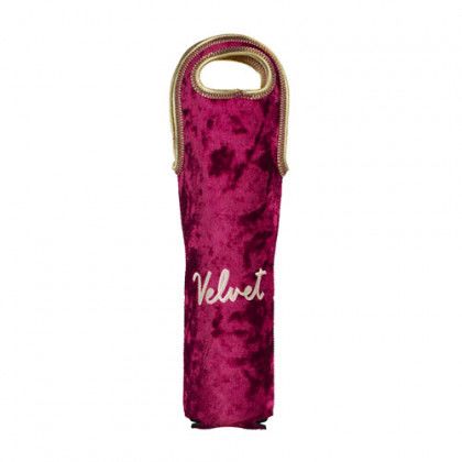 Customized Velvet Neoprene Single Wine Tote - Cranberry, metallic bias trim extra