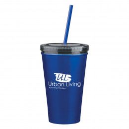 Blue Promo Stainless Steel 16 oz. Double Wall Tumbler with Straw Blue Promo Stainless Steel 16 oz. Double Wall Tumbler with Straw