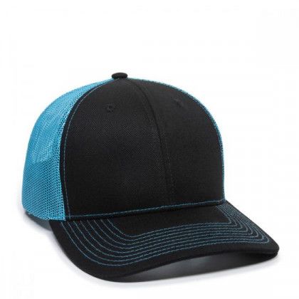 Custom Embroidered Ultimate Trucker Cap - Black/neon blue