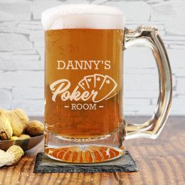 Poker Room Custom Etched Beer Mug 12oz