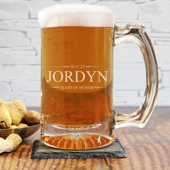 Personalized Wedding Party Etched Beer Mug 12oz
