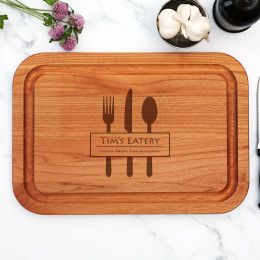 Eatery Utensil Design Engraved Alder Cutting Board