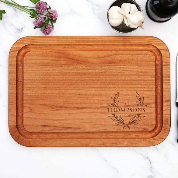 Engraved Olive Branch Family Name Red Alder Cutting Board