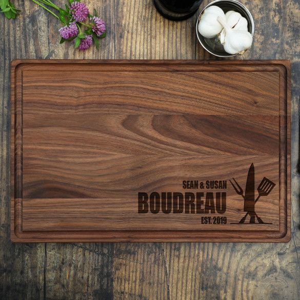 Engraved Kitchen Utensils Family Name Cutting Board | Personalized Cutting Board With Kitchen Utensils
