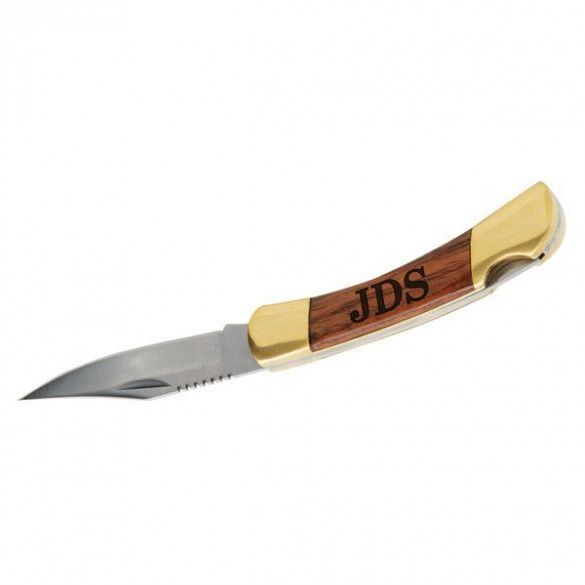 Rosewood Monogram Pocket Knife with Gold Accents