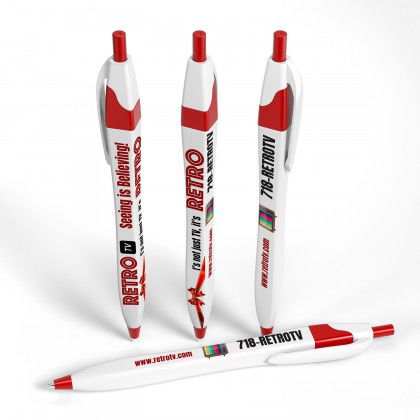 Full Color 3 Sides Squared Slimster Click Pen - Red