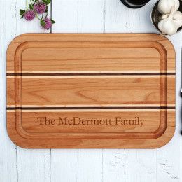 Deluxe Engraved Name Striped Cutting Board with Trench
