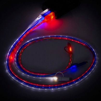 Imprinted 3-in-1 LED Lighted Charging Cable Red