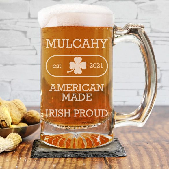 Irish Proud Custom Etched Beer Mug 12oz