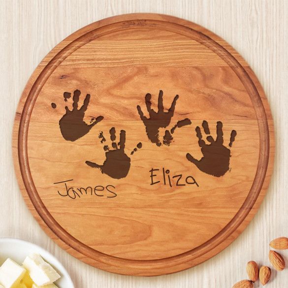 Custom Handprints Round Dripwell Cherry Cutting Board