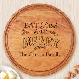 Eat Drink And Be Merry Personalized Round Cutting Board | Round Cutting Board for Christmas Party