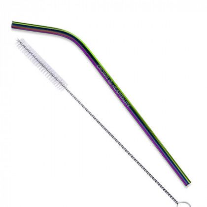 Engraved Rainbow Bent Stainless Steel Straw Rainbow