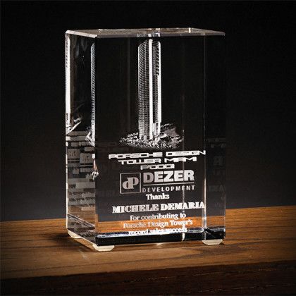 3D Logo Etched XL Crystal Tower