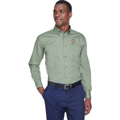 Harriton Men's Stain Release Logo Twill Shirt - Dill green