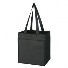 Six Bottle Custom Non-Woven Wine Bag with Logo Pocket - Black Six Bottle Custom Non-Woven Wine Bag with Logo Pocket - Black