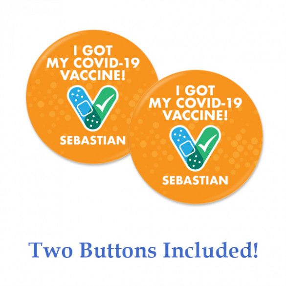 I Got My Covid Vaccine Orange Bandage Button - Set of 2