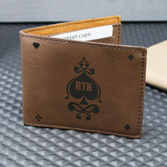 Personalized Men's Leather Bi-fold Wallet Card Holder Monogram and Name